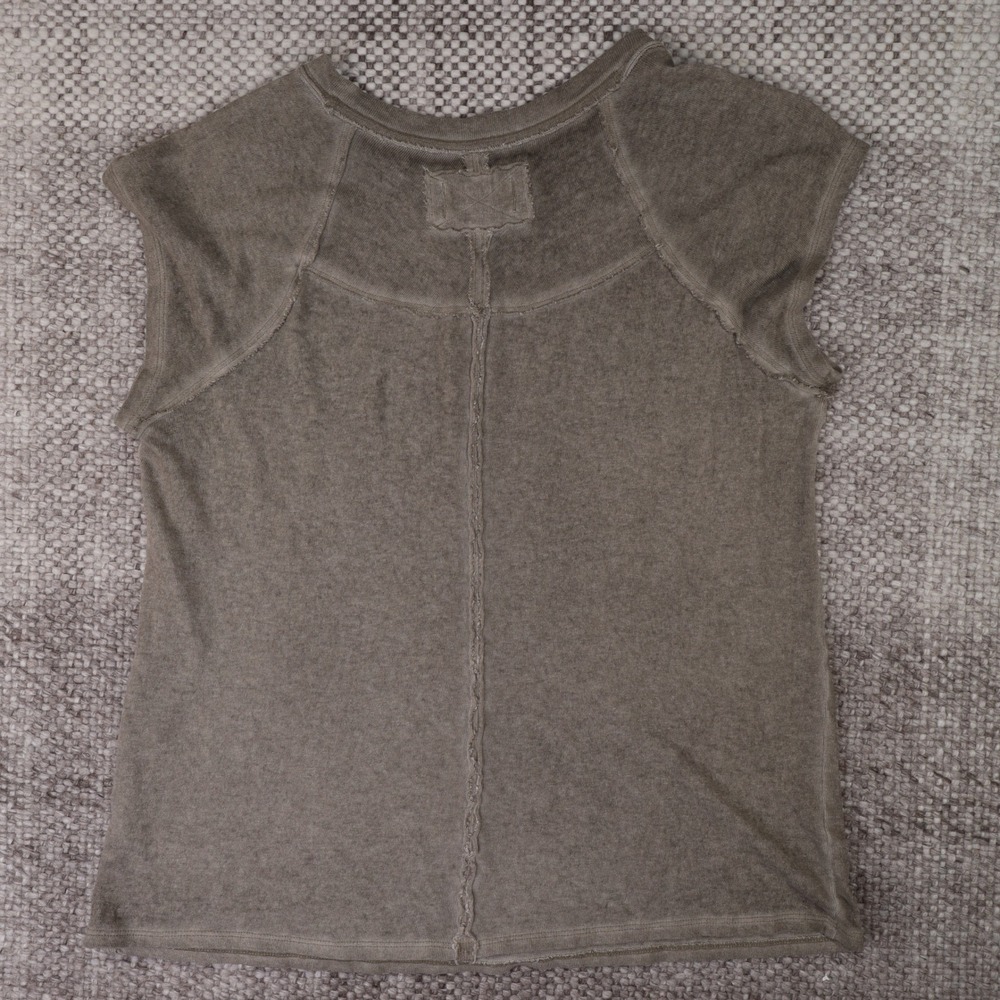 We The Free Free People Women L Olive Green Cotton Raw Seam Short Sleeve T-Shirt